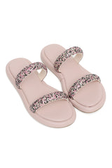 DAZZLING DOUBLE STRAP SLIDES-PINK