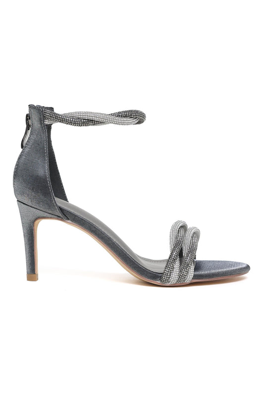 TWISTED ANKLE STRAP HEELS-PEWTER