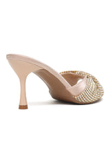 SPARKLING RHINESTONE PEEP-TOE HEELS-NUDE