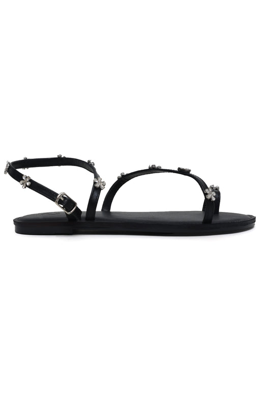 GLAMOUR FLORAL STRAPPY SANDALS-BLACK