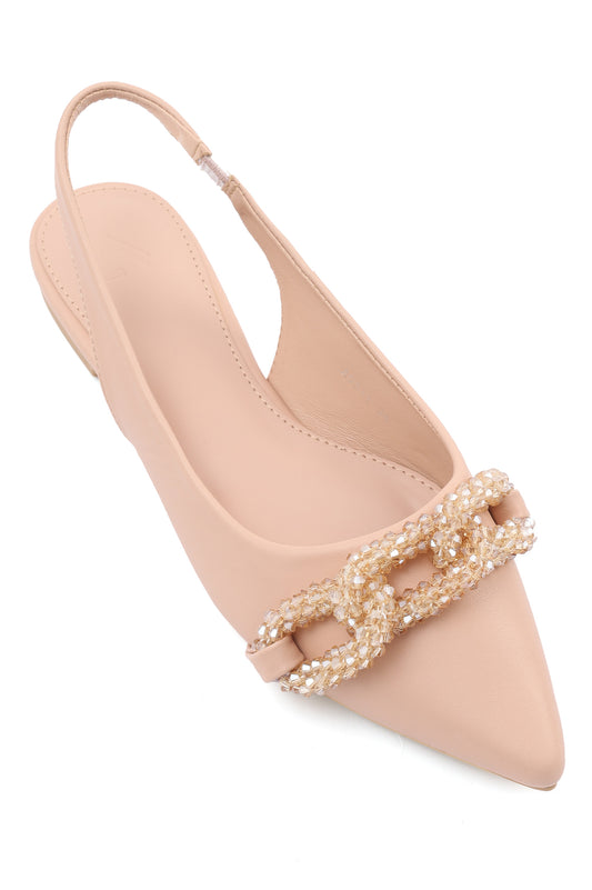 BEADED KNOT FLATS-NUDE