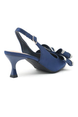 SATIN BOW SLINGBACK HEELS-NAVY