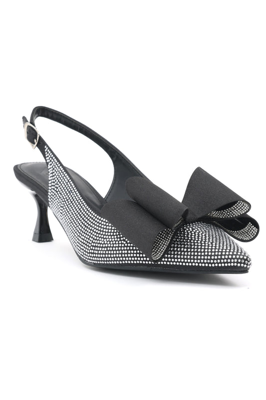 CRYSTAL BOW SLINGBACK HEELS-BLACK