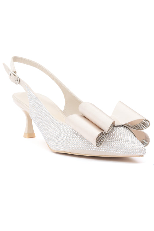 CRYSTAL BOW SLINGBACK HEELS-CREAM