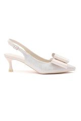 CRYSTAL BOW SLINGBACK HEELS-CREAM