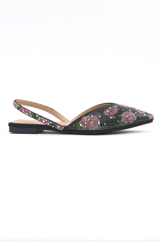 FLORAL FLATS-BLACK