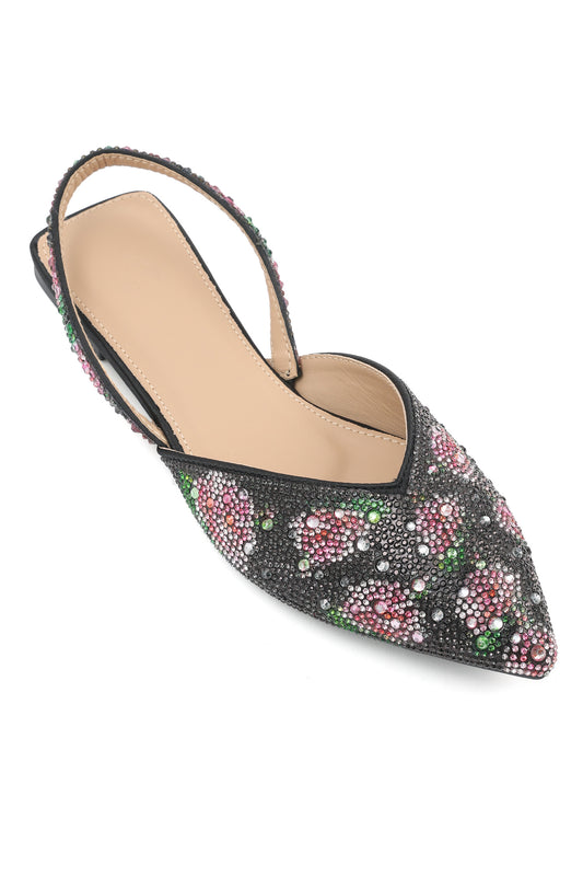 FLORAL FLATS-BLACK