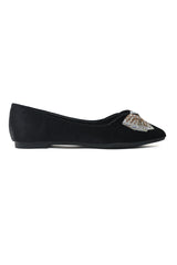 VELVET CRYSTAL BOW FLATS-BLACK