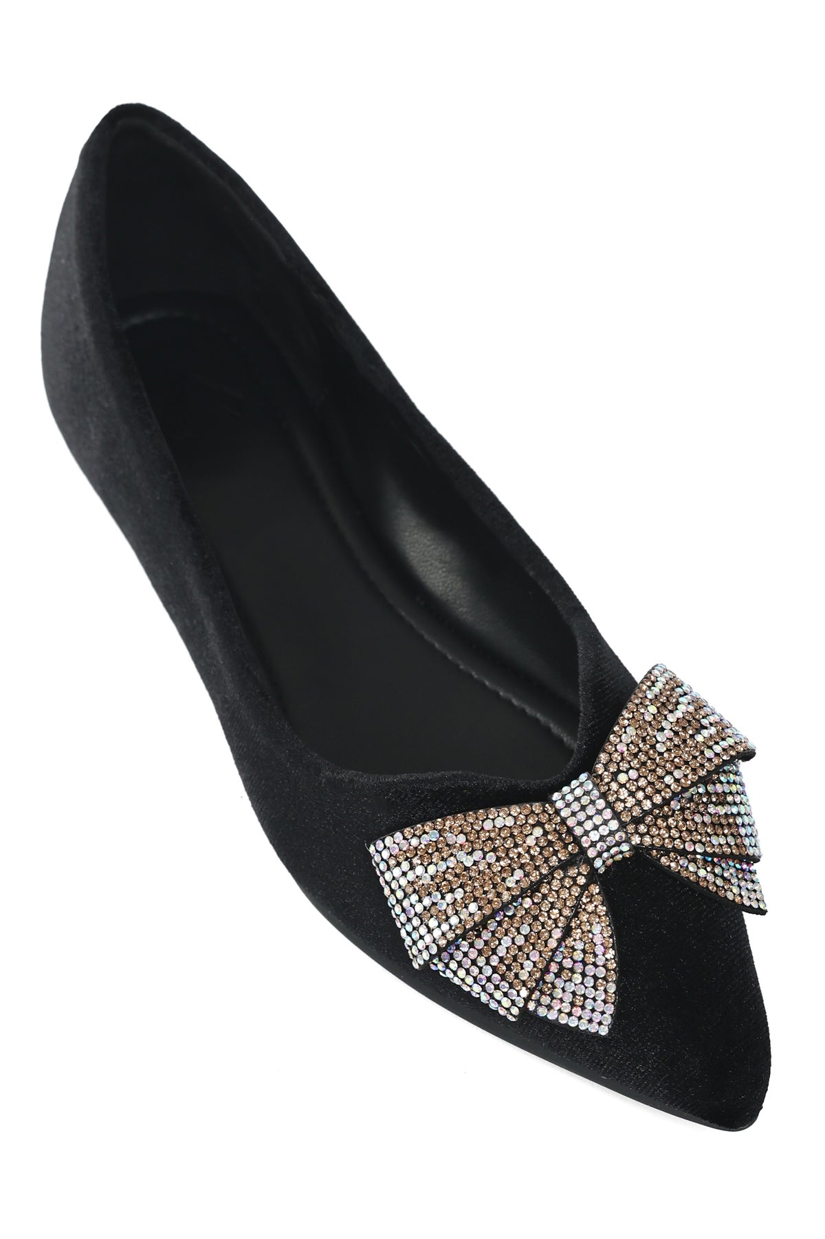 VELVET CRYSTAL BOW FLATS-BLACK