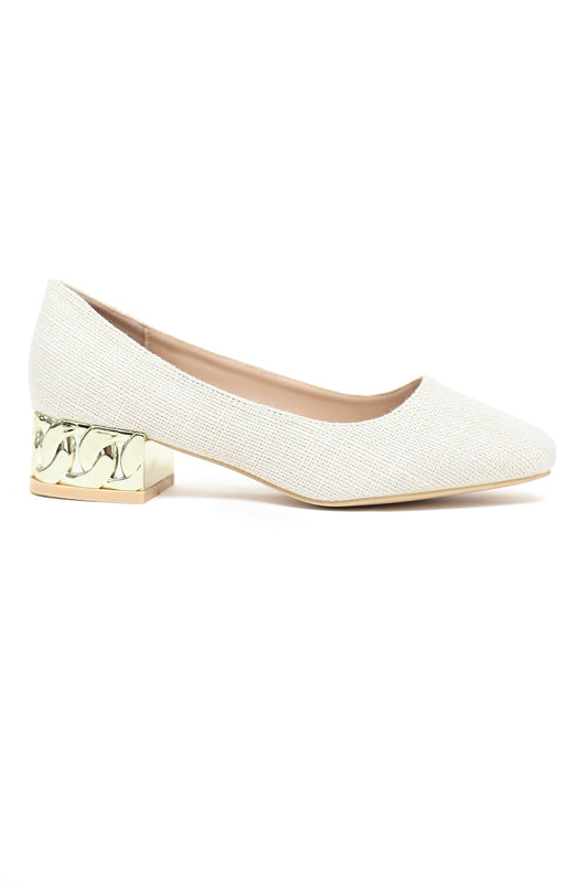 TEXTURED BLOCK HEEL PUMPS-BEIGE