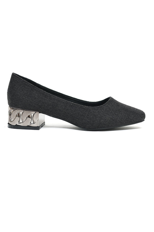 TEXTURED BLOCK HEEL PUMPS-BLACK