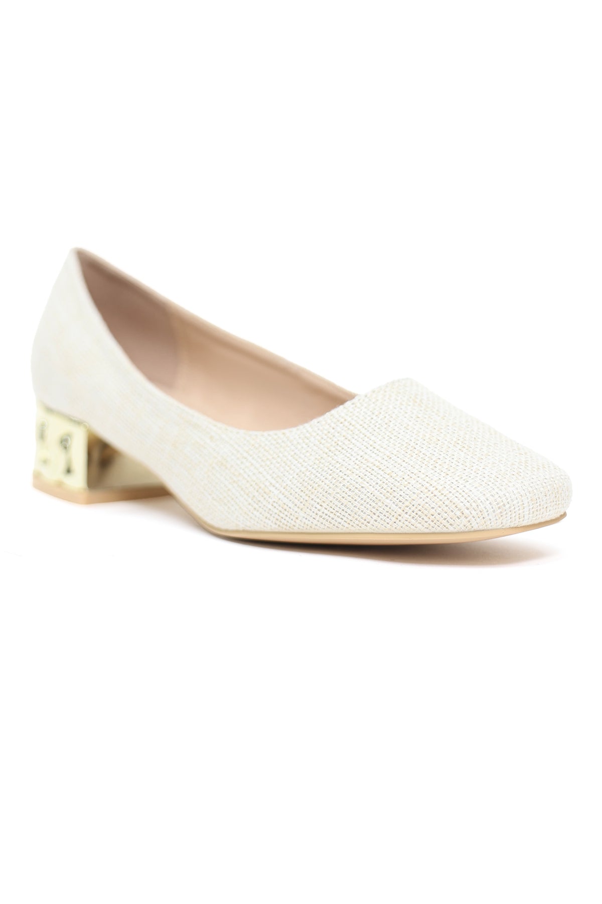 TEXTURED BLOCK HEEL PUMPS-BEIGE