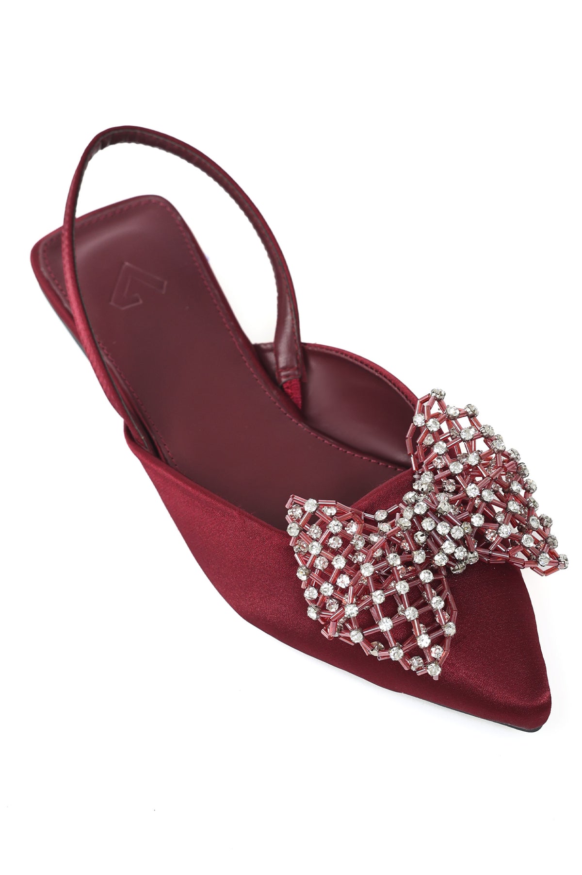 EMBELLISHED BOW SLINGBACKS-WINE