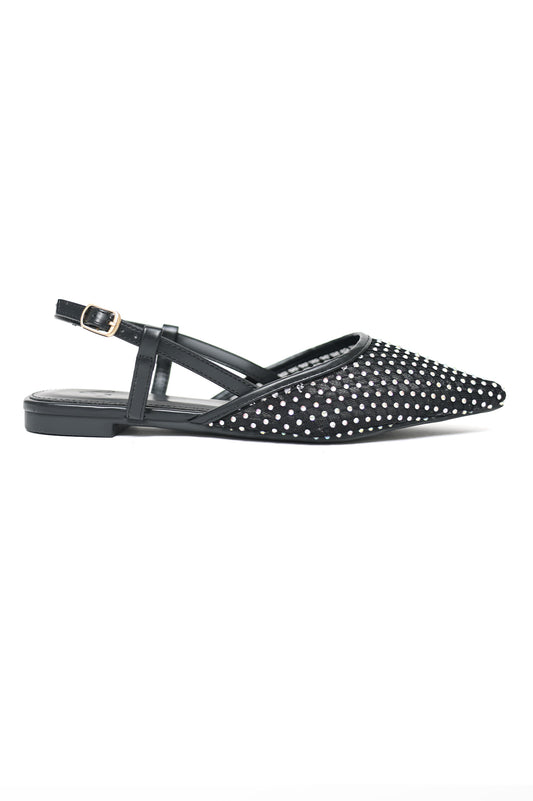 RHINESTONE MESH SLINGBACK FLATS-BLACK