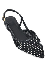 RHINESTONE MESH SLINGBACK FLATS-BLACK