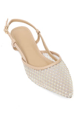 RHINESTONE MESH SLINGBACK FLATS-BEIGE