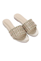 LUXE LATTICE EMBELLISHED SLIDE-GOLD