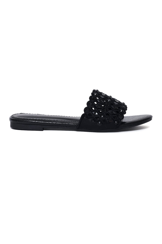 LUXE LATTICE EMBELLISHED SLIDE-BLACK