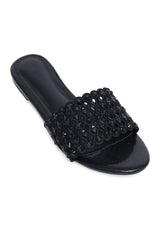 LUXE LATTICE EMBELLISHED SLIDE-BLACK