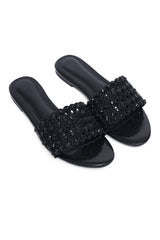 LUXE LATTICE EMBELLISHED SLIDE-BLACK