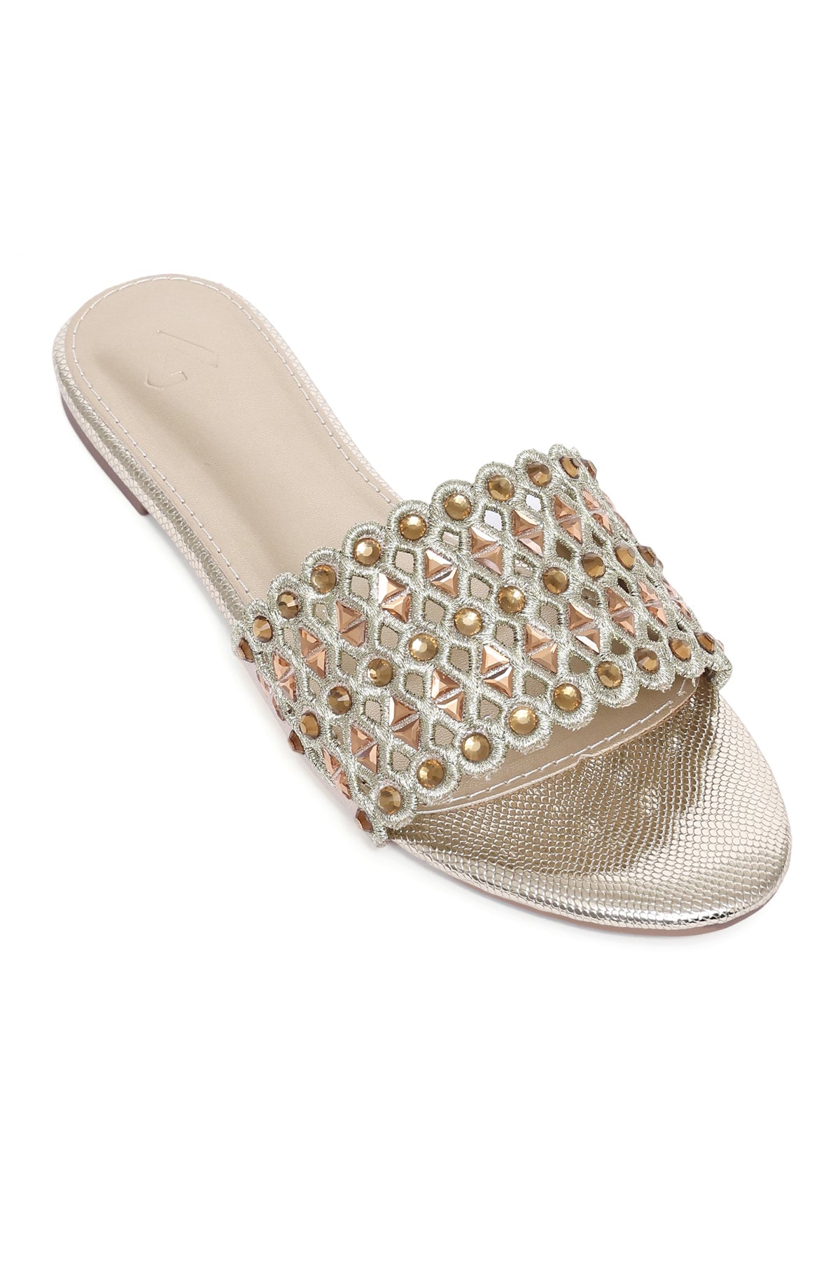 LUXE LATTICE EMBELLISHED SLIDE-GOLD