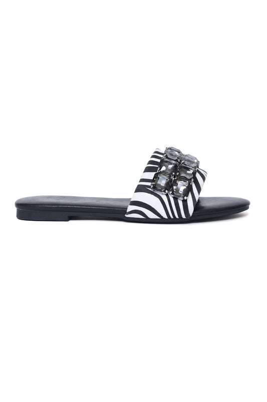 GLAM WILD ZEBRA EMBELLISHED SLIDE-ZEBRA