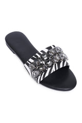 GLAM WILD ZEBRA EMBELLISHED SLIDE-ZEBRA