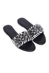 GLAM WILD ZEBRA EMBELLISHED SLIDE-ZEBRA