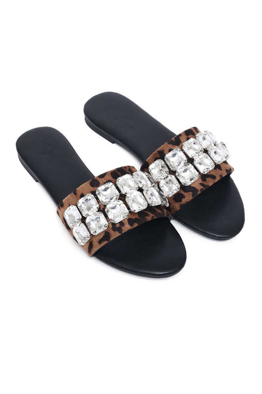 GLAM WILD LEOPARD EMBELLISHED SLIDE-LEOPARD