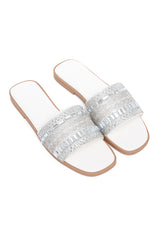 LUXE CRYSTAL SHIMMER EMBELLISHED SLIDE-WHITE