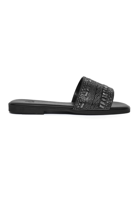 LUXE CRYSTAL SHIMMER EMBELLISHED SLIDE-BLACK