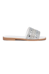 LUXE CRYSTAL SHIMMER EMBELLISHED SLIDE-WHITE