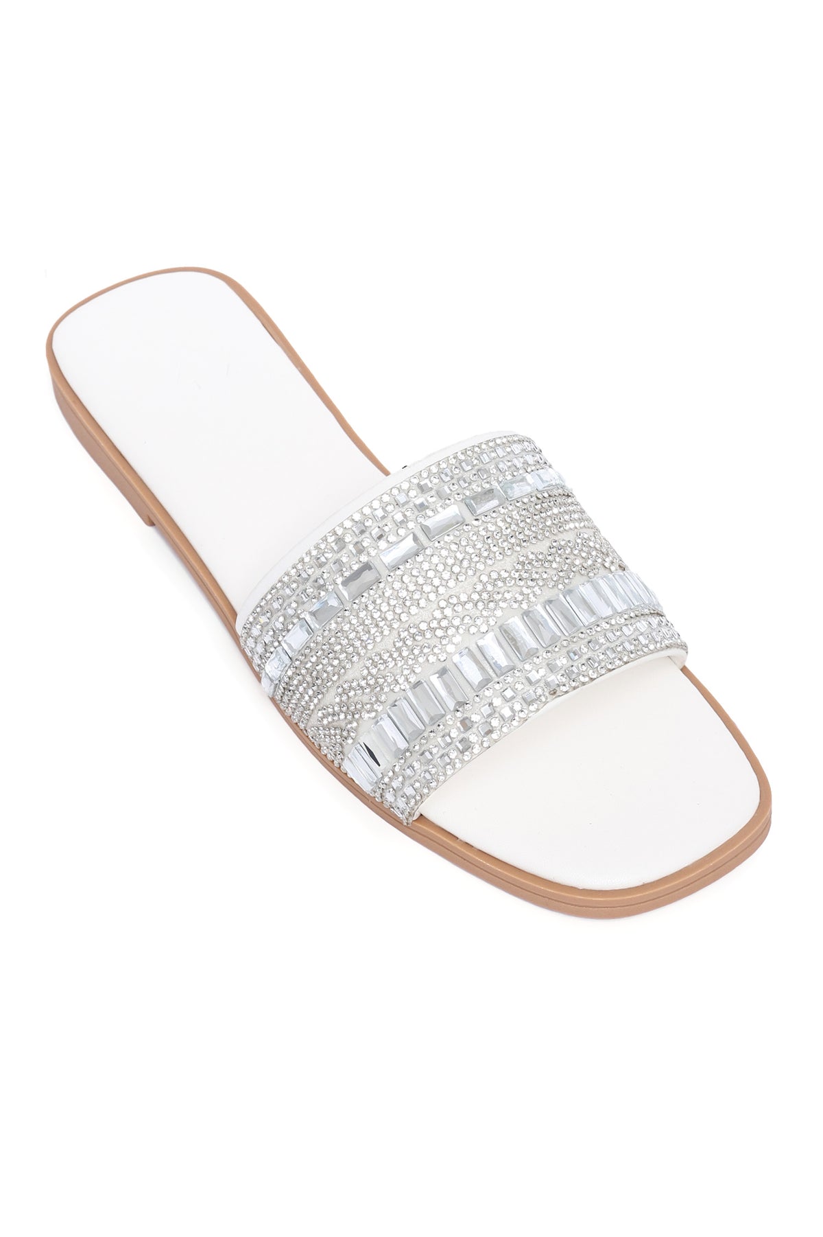 LUXE CRYSTAL SHIMMER EMBELLISHED SLIDE-WHITE