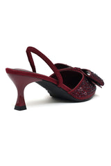 CRYSTAL BOW SLINGBACK-MAROON