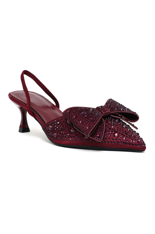 CRYSTAL BOW SLINGBACK-MAROON