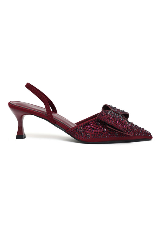 CRYSTAL BOW SLINGBACK-MAROON