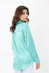 SATIN PETALS BLOUSE-GREEN