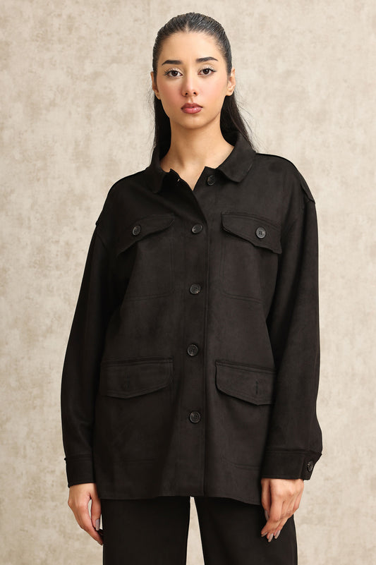 SUEDE UTILITY JACKET-BLACK