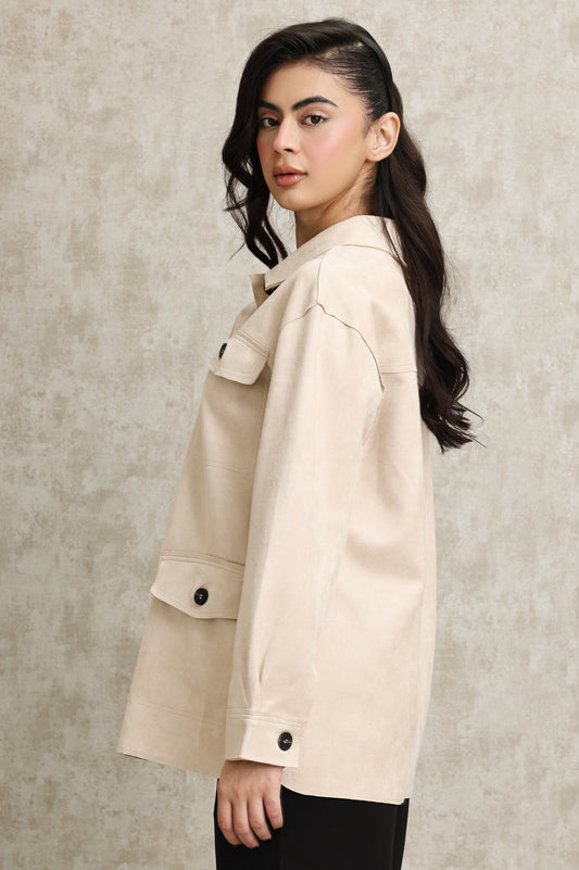 SUEDE UTILITY JACKET-BEIGE