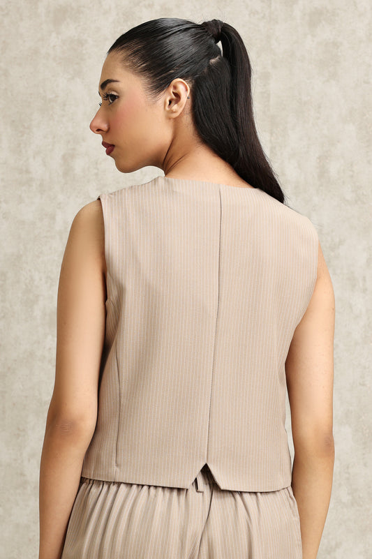 SLEEK STRIPES WAISTCOAT-BEIGE