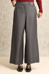 STRIPED WIDE-LEG PANTS-GREY