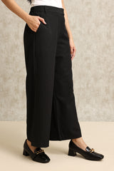 STRIPED WIDE-LEG PANTS-BLACK