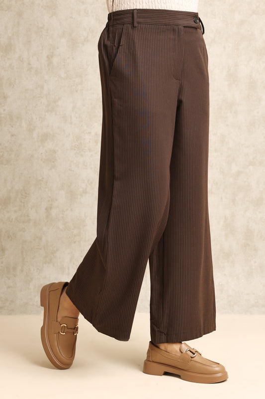 STRIPED WIDE-LEG PANTS-COFFEE