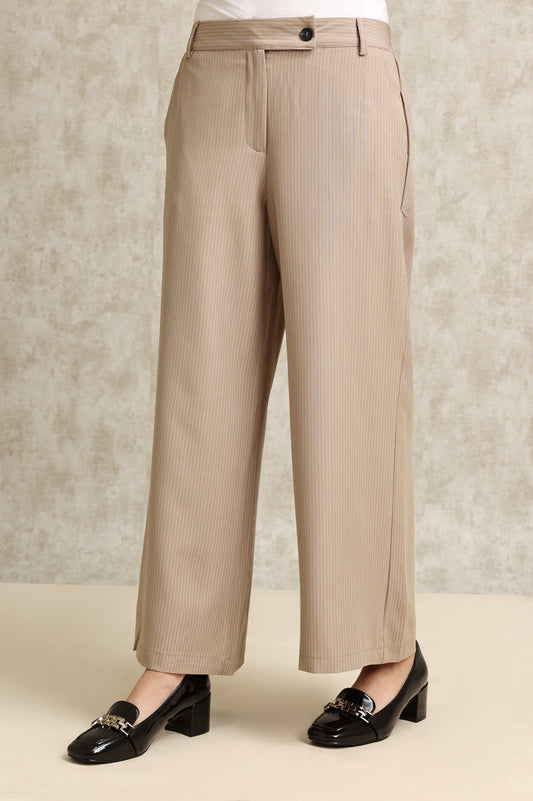 STRIPED WIDE-LEG PANTS-BEIGE