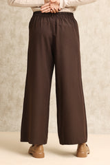 STRIPED WIDE-LEG PANTS-COFFEE