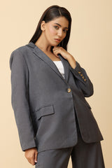 CLASSIC LAPEL TAILORED BLAZER-GREY