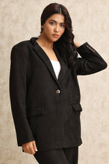 CLASSIC SUEDE TAILORED BLAZER-BLACK