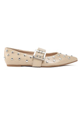 STUDDED POINTED FLATS-BEIGE