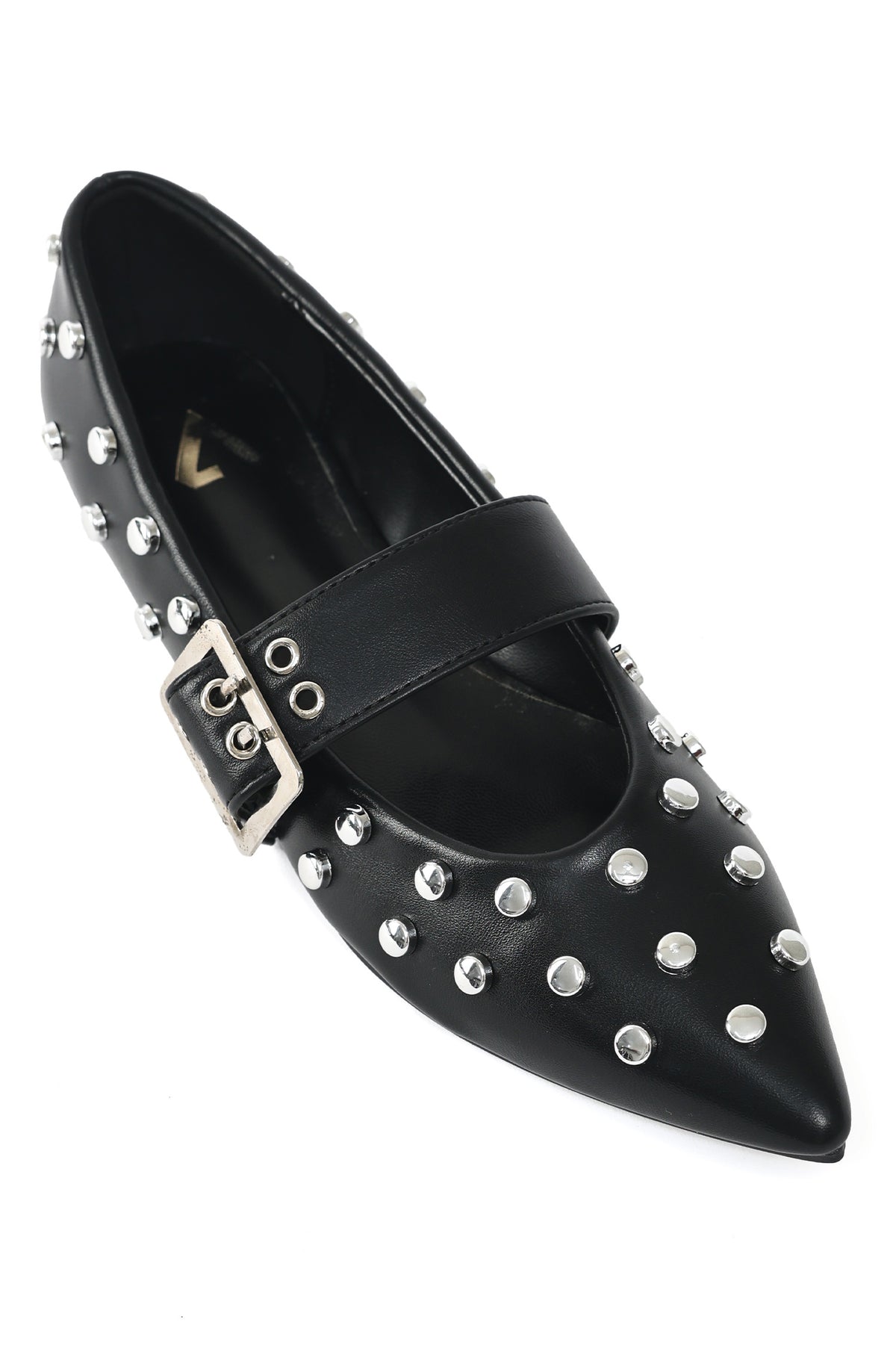 STUDDED POINTED FLATS-BLACK