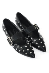 STUDDED POINTED FLATS-BLACK